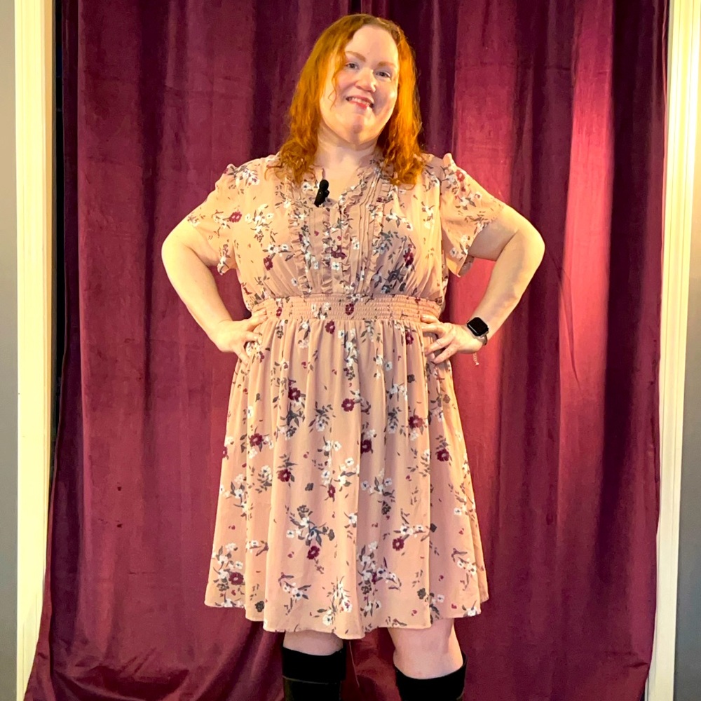 Torrid Size 3 (26/28) dusty pink floral midi length dress.